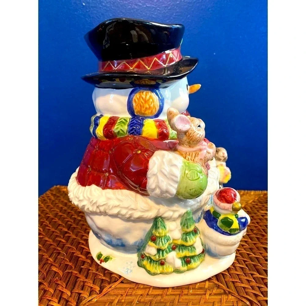 Adorable Snowman with his Furry Friends Christmas Holiday Pitcher 9”